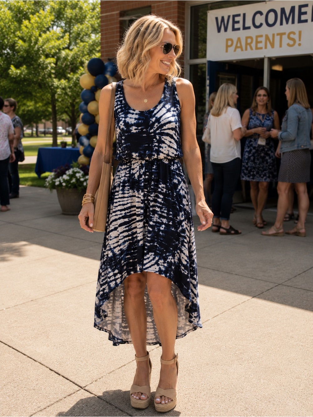 NWOT Cynthia Rowley Navy Tie Dye High-Low Maxi Dress Size Small Summer Maxi